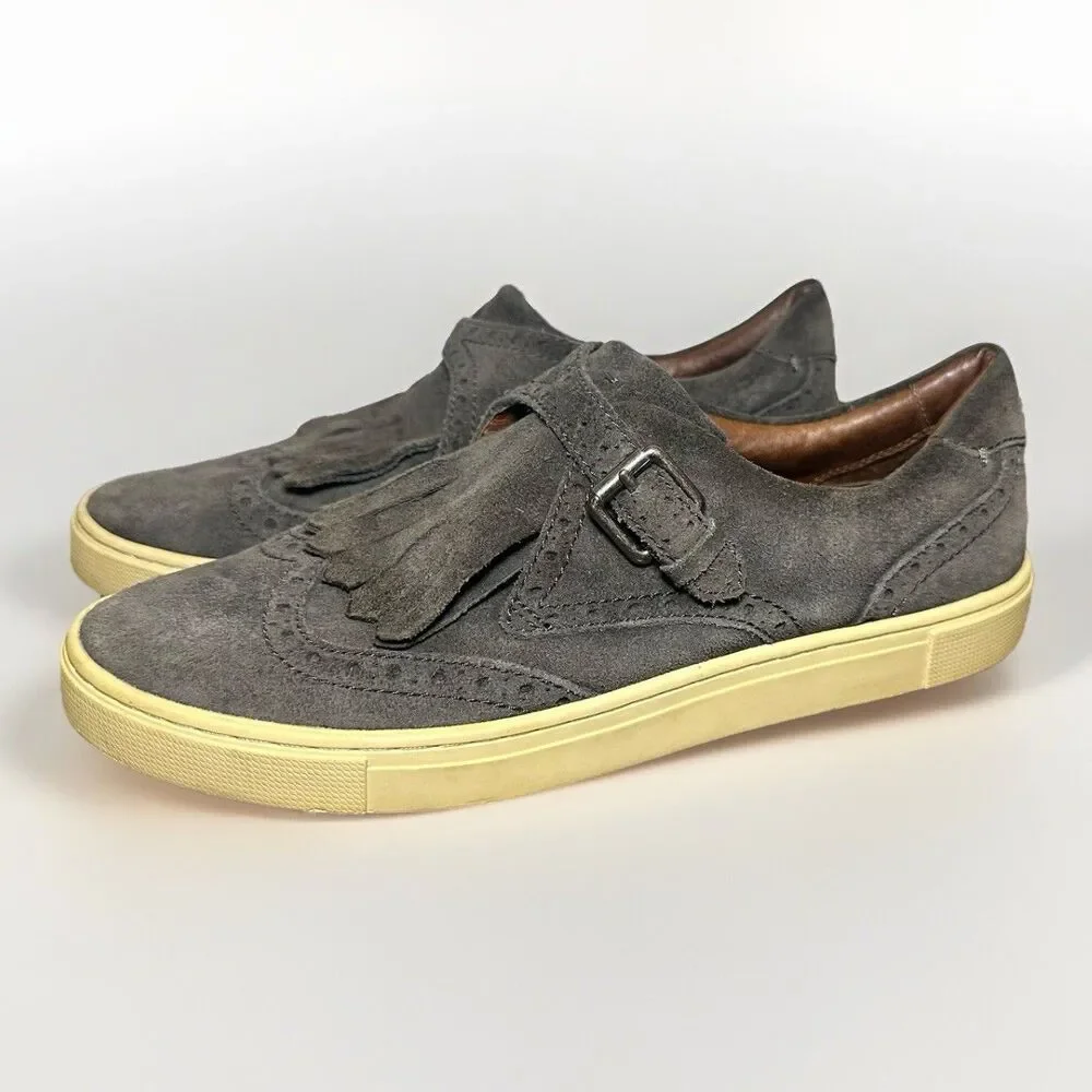 FRYE Women's Gemma Kiltie Smoke Gray Suede Slip On Sneaker Shoes US 7.5